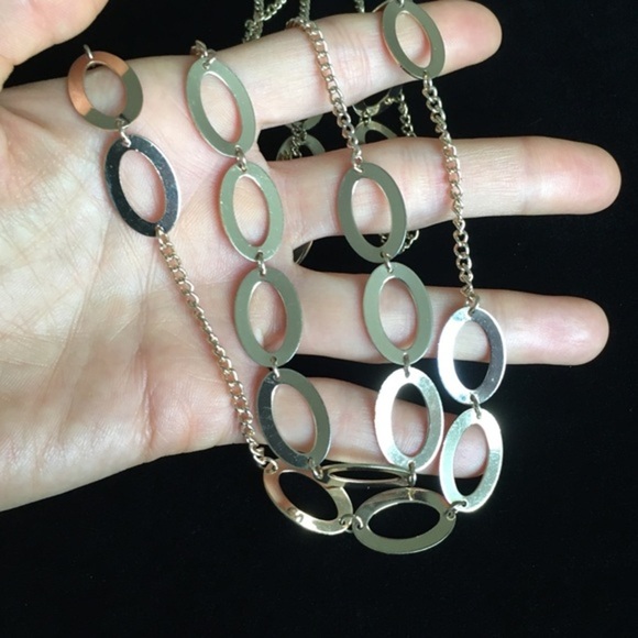 Long Gold Tone Chain Double Layer Sweater Necklace + Free Gift - Picture 7 of 12